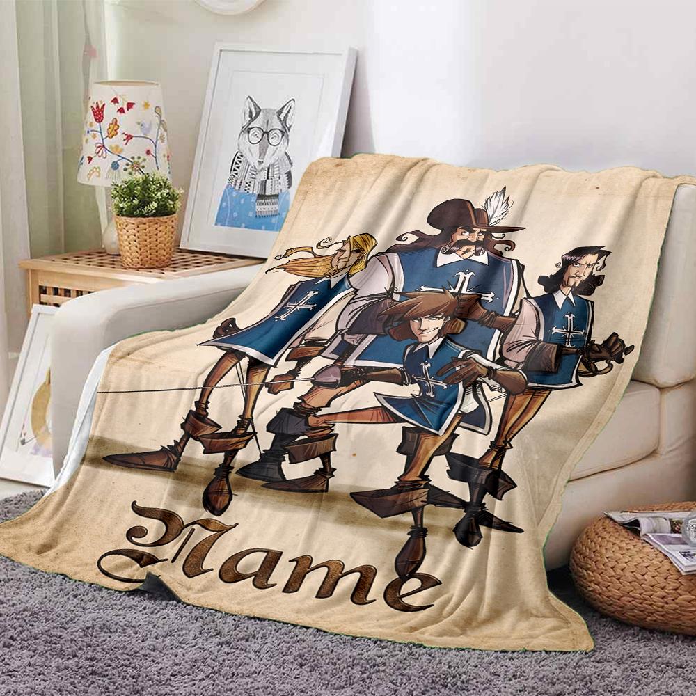 Custom Name Three Musketeers Theme Printed Blanket Perfect For Couch Bed Travel Outdoor Use Machine Washable Cozy Durable