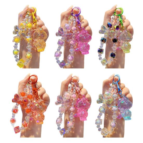 Beaded Keychain Macaron Color Beads Sparkling Mobile Phone Chain Bag Hanger with Transparent Colorful Pendants Anti-Lost Charm Accessories