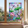 Waterproof Window Film Dragonfly Lotus Stained Glass Style Cling, Rainbow Suncatcher Static Pattern Decal, Privacy for Home Door Balcony Bathroom