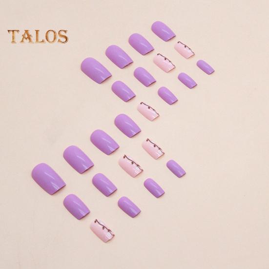 24Pcs Cute Purple-Color Gel Fake Nails Flat Head Press-On Nails Wearable False Nails Full Cover Artificial French Tip DIY Nail Art Accessories