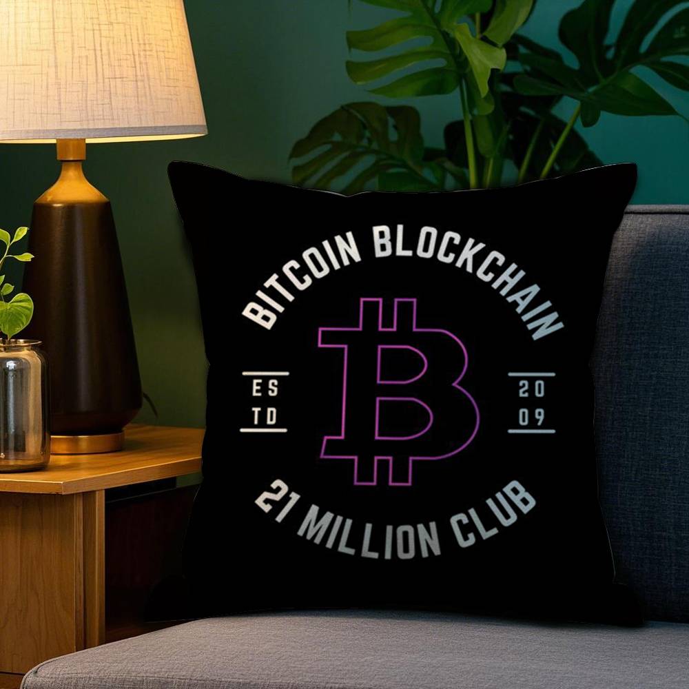 Bitcoin Cryptocurrency Btc Pillow Case Plush Fabric Soft Double Sided Print Home Sofa High Quality Cushion Cover Throw