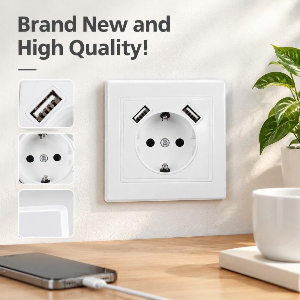 EU Standard Schuko Socket with USB with 2 USB Power Wall Outlet Wall Socket Hotel Installation