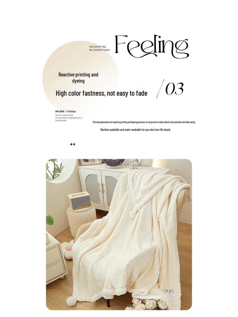 G5Z Coral Fleece Office Nap Blanket - Snow Rabbit Velvet Jacquard Shawl