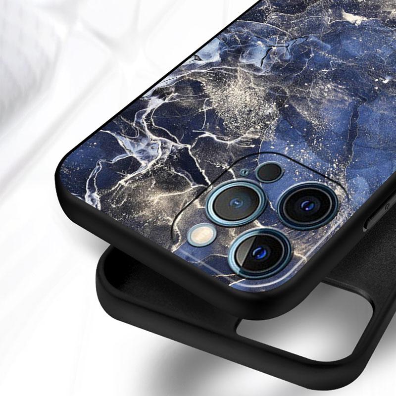 Case For Apple iPhone 11 13 12 14 Pro 7 Plus XR X XS Max 6 6S 13Pro SE 2022 Black Silicone Phone Funda Marble Pattern
