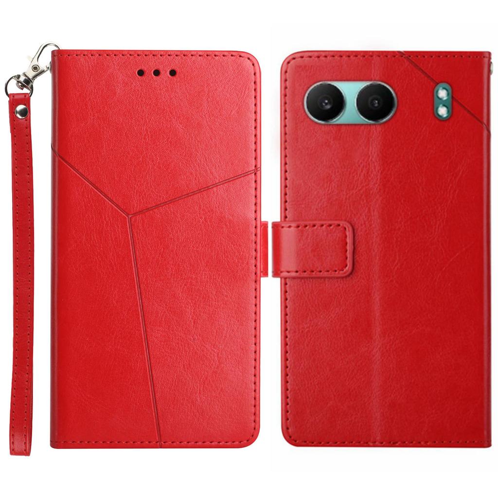 For OnePlus Nord 4 Case with Wrist Strap Y Shaped Lines Imprint Leather Phone Cover