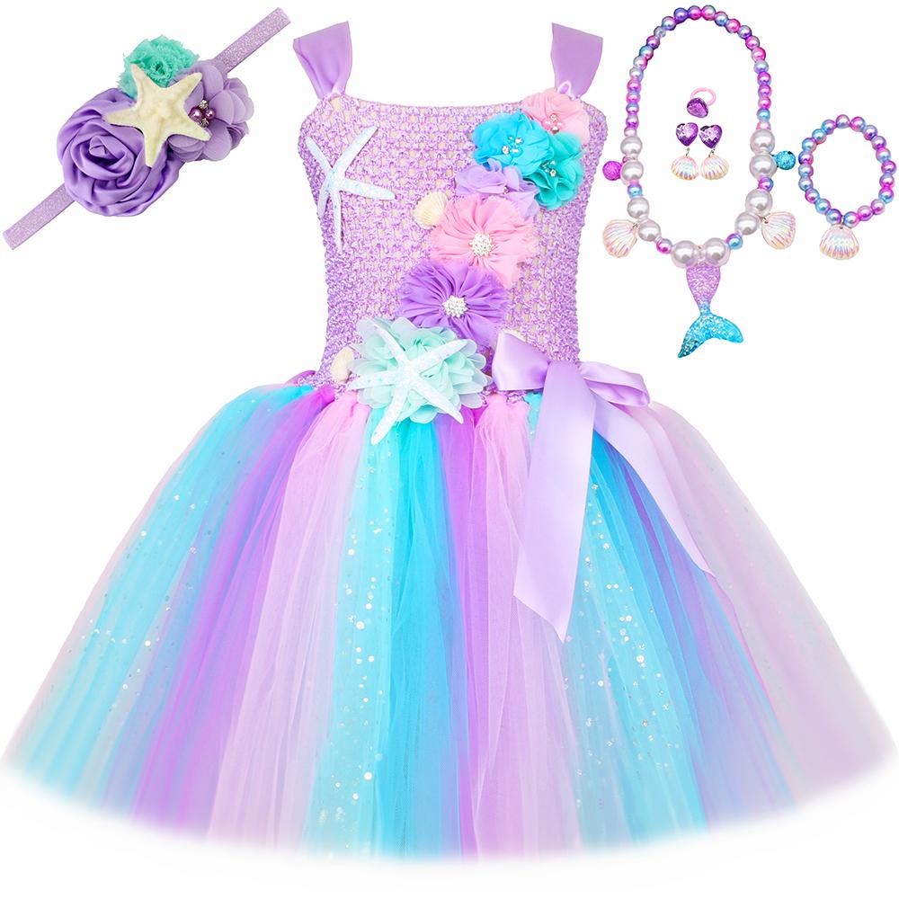 Šaty Princezny Mořské Panny pro Dívky Pastelské Květiny Narozeninová Oslava Tutu Šaty Halloweenský Kostým Malé Mořské Víly pro Děti Oblečení