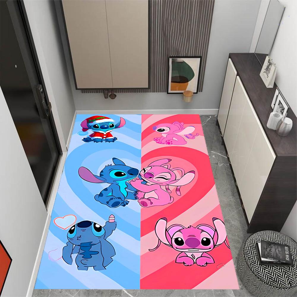 Stitch Adventure In Flowers Disney Cartoon Theme Anti-Slip Rug - Polyester, Home Decor, Suitable for Bedrooms, Living Rooms, Doorways, and Studios