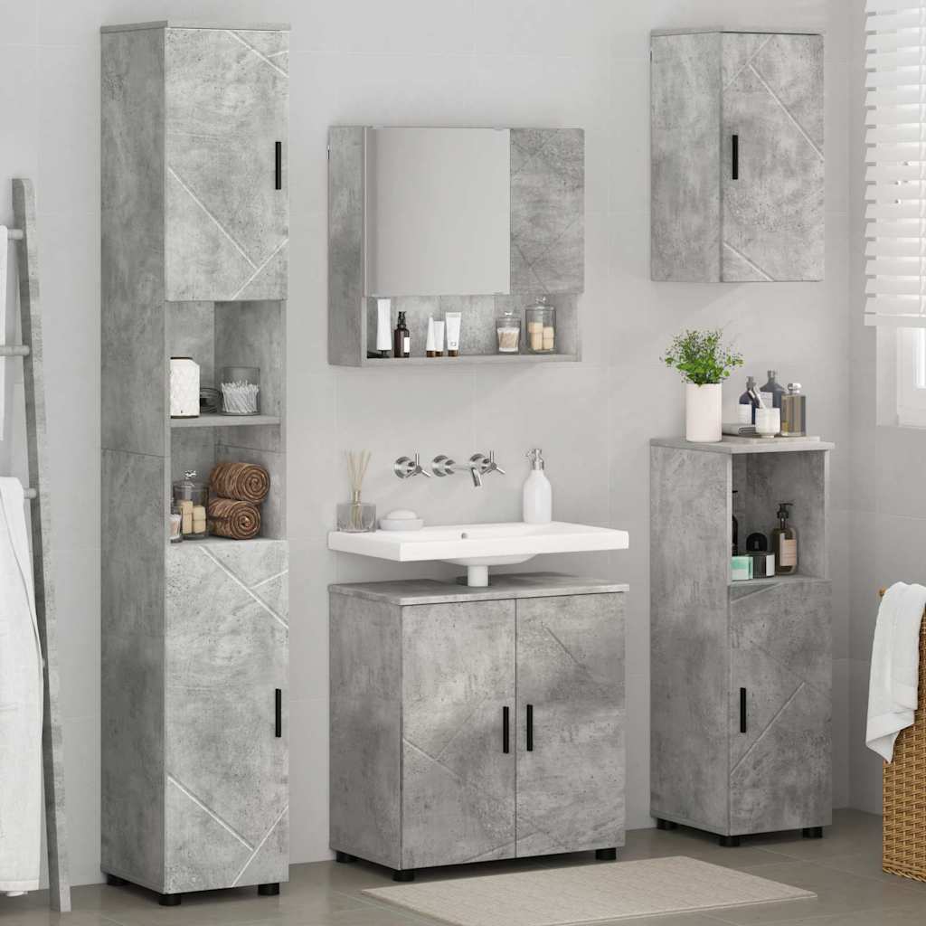 Bathroom Furniture Set 5 Pcs Concrete Grey Engineered Wood & Metal