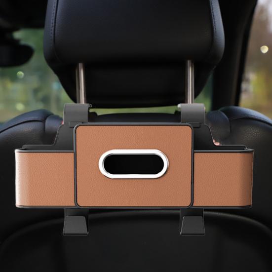 Car Storage Box Organizer with Tissue Dispenser Dual Cup Holders Phone Pocket Water-resistant Back Seat Storage Box for SUV Sedan Travel Daily Use