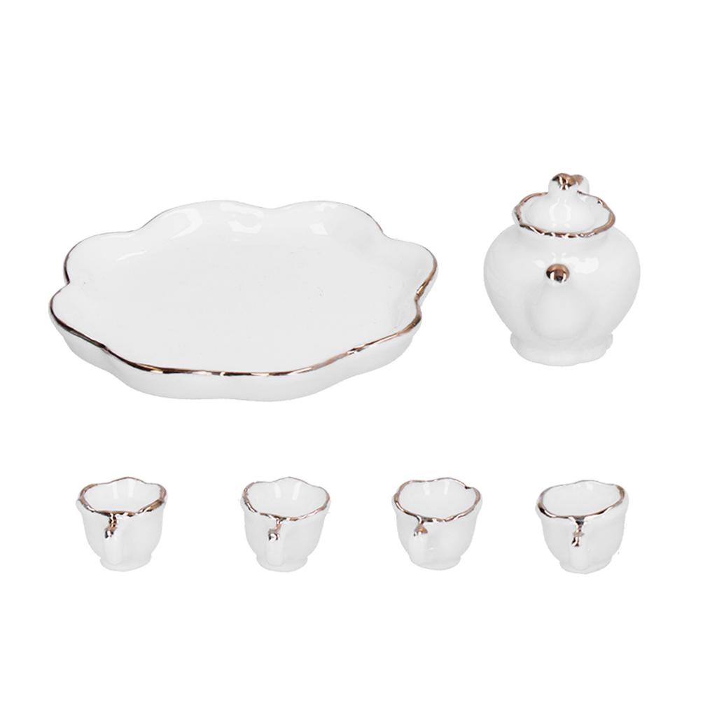 1:12 Tea Set Miniature Tea Cup Teapot Tray Decoration Kitchen Accessories