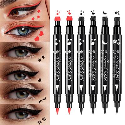 Black Seal Eyeliner Pen Star + Moon Stamp Long-Lasting Eye Liner Pencil Eyes Makeup Cosmetics Waterproof Eyeliner Smiley