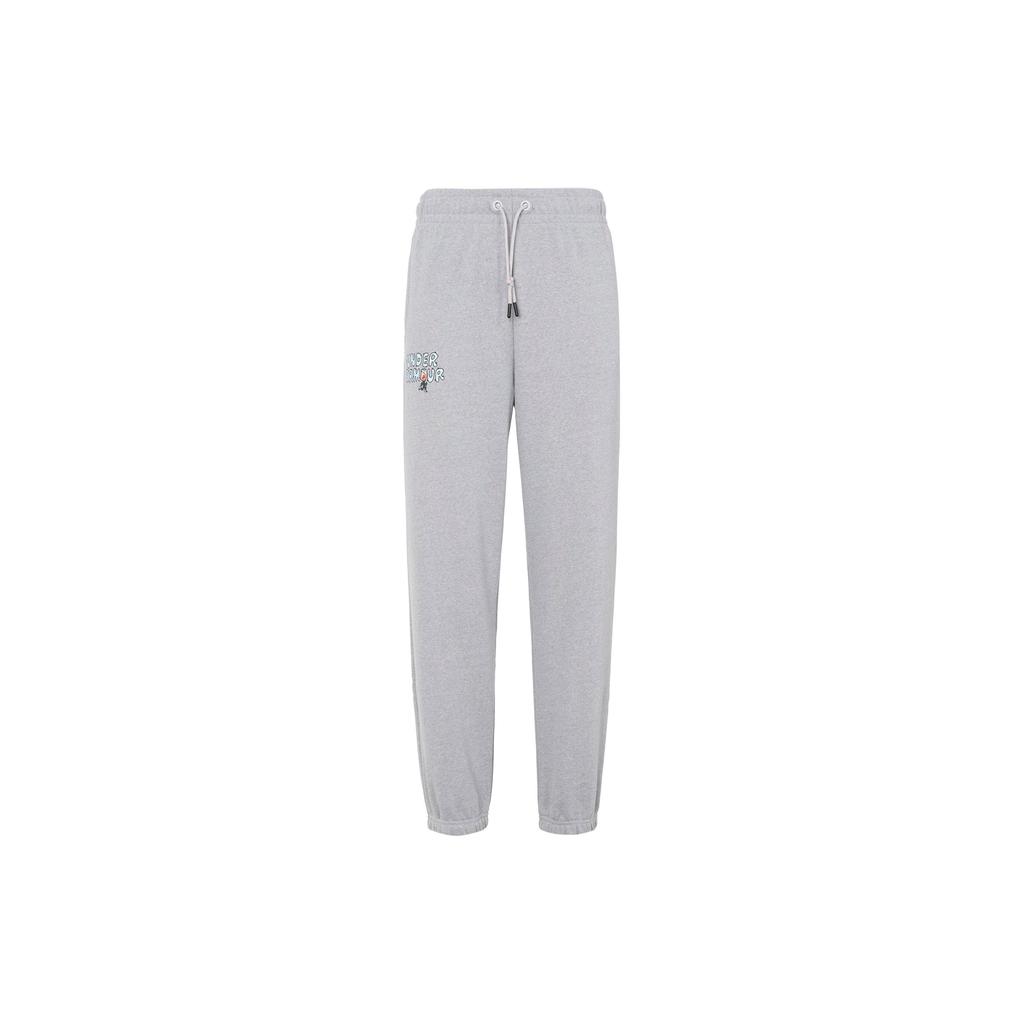 Under Armour Cartoon Letter Print Lace-Up High Weight Cotton Knit Training Pants Women Pants Gray 1379831-011