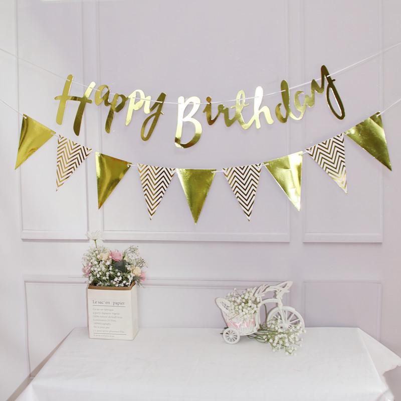 Forest Style Felt Triangle Party Flags In Brown, Blue, and Green