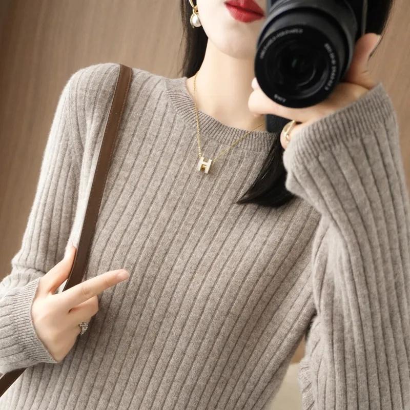 

2025 Women Sweaters Autumn Winter Long Sleeve Pullovers O-neck Stripe Warm Pullover Korean Fashion Bottoming Shirts Loose Jumper XXL