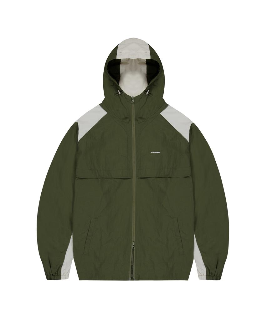 STANDARDERROR 87-Stan268 Nylon Track Color Block Curved Hood Gorp Windbreaker Khaki