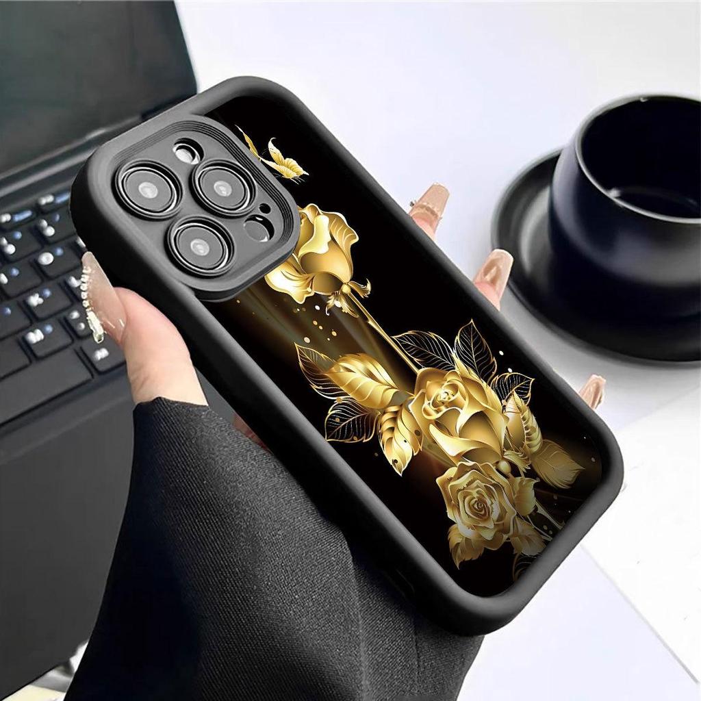 Gold Label Floral Steps Black Phone Case for iPhone 14/15/16/17 Pro Max