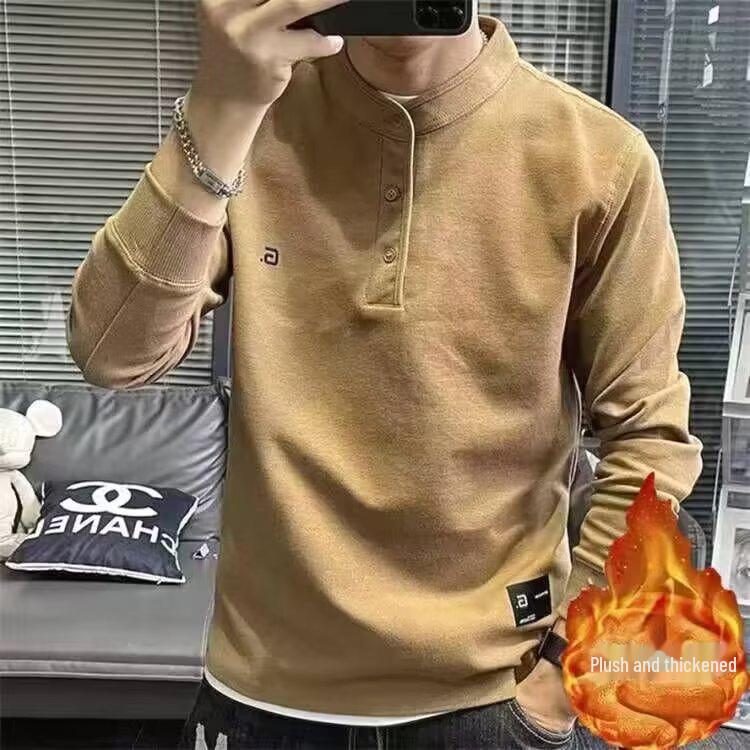 

2023 Мужская модная однотонная толстовка с длинным рукавом - в корейском стиле с круглым вырезом для весны и осени XL