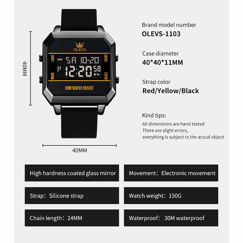 Silicone Strap Fashion Men Wristwatch Waterproof Digital Quality Multifunctional Watches for Men Calendar Luminous