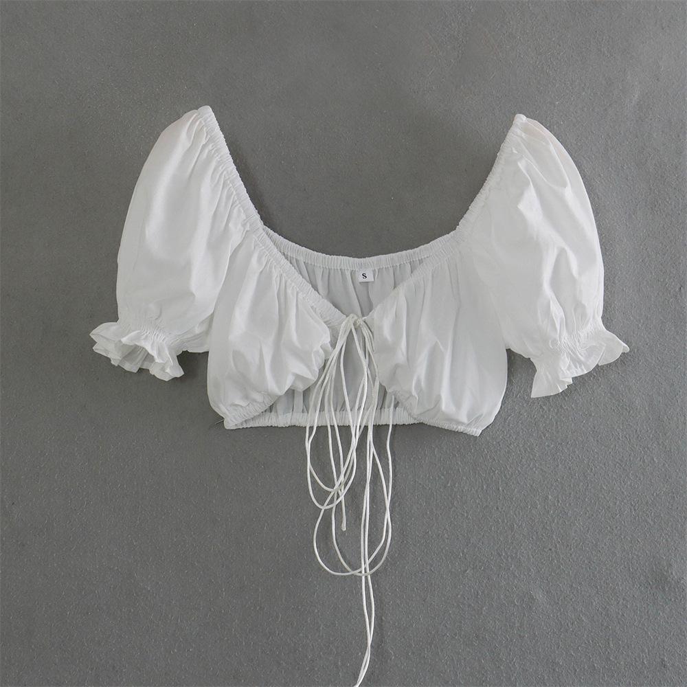 

YPFF Trendy Women s Strapless Lace-Up Slim Fit Summer Top with Square Neck Medium белый