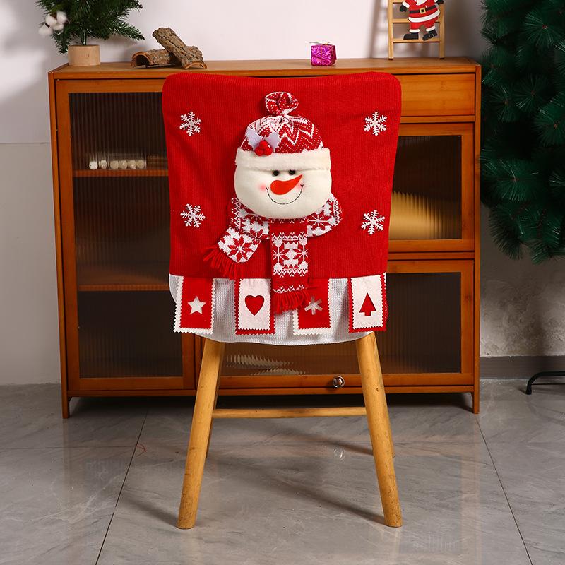 New Christmas Chair Cover with Knitted Christmas Dolls and Cartoon Fabric 3D Dining Table Chair Decoration