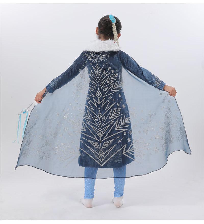 Halloween Elsa Princess Dress with Fur Collar for Girls