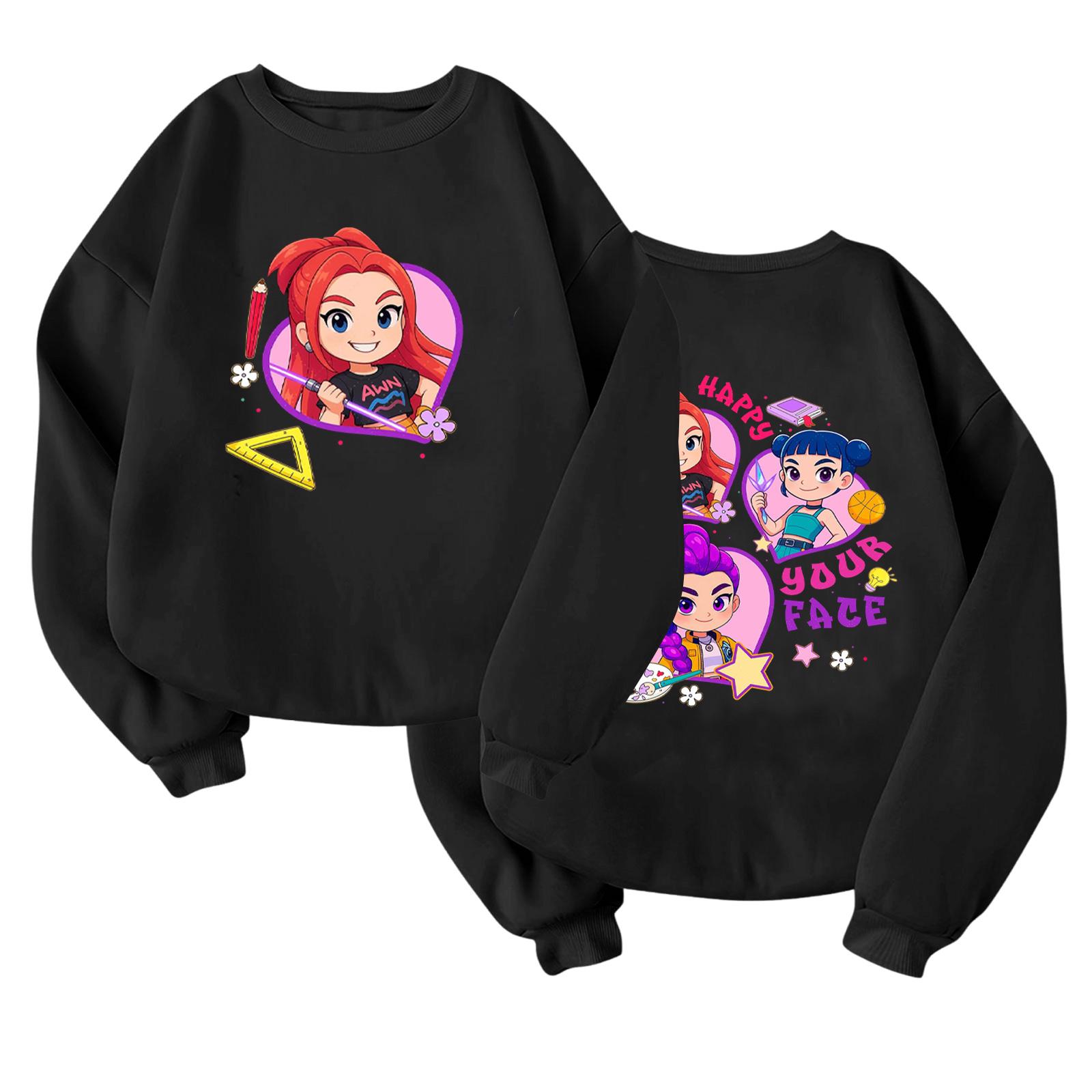 

Детский модный легкий пуловер с длинным рукавом и круглым вырезом с карманами, пуловер с принтом 140 чёрный