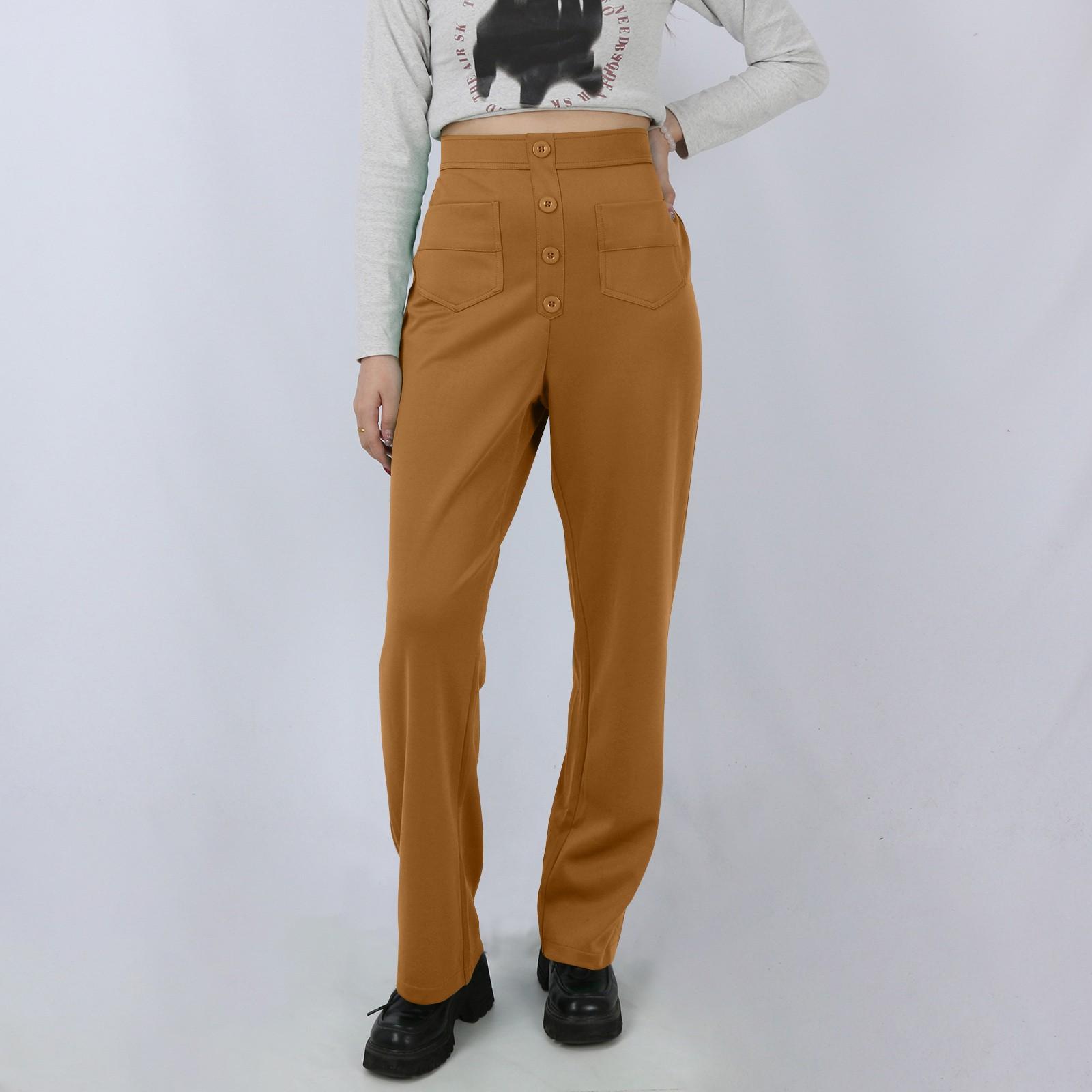 

Женские повседневные прямые брюки с высокой талией и пуговицами, эластичные деловые рабочие брюки с несколькими карманами L