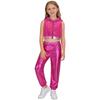Mädchen Glitzernde Pailletten Reißverschluss Vorne Crop Top Elastische Taille Hose Hip Hop Jazz Tanz Set