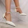 Fashion Women White Glitter Pearls Ankle Strap Pumps 2025 Autumn Brand Design Banquet Party Shoes Woman Elegant Pointed Toe Heeled Shoes