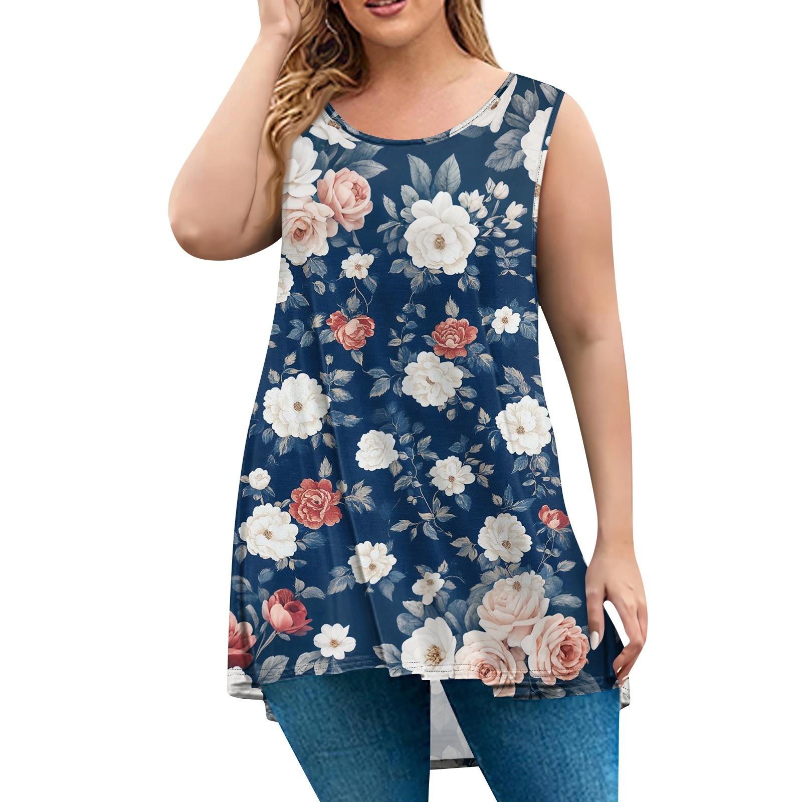 

Жіночий модний вільний пуловер великого розміру без рукавів з принтом XXXL