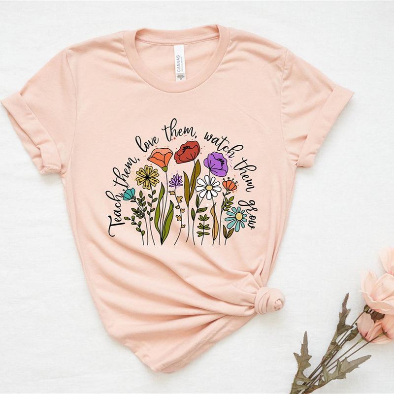 Rundhalsausschnitt, kurzärmelig, bedruckt, inspirierende Lehrerin, bequem, lässig, locker, Baumwolle, kurzärmelig, T-Shirts für Damen