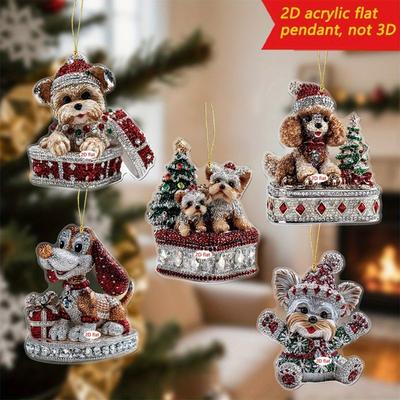 Cute Christmas Tree Puppy Decorations Vehicle Rearview Pendant Accessories New Year Party Dog Pendant Gifts
