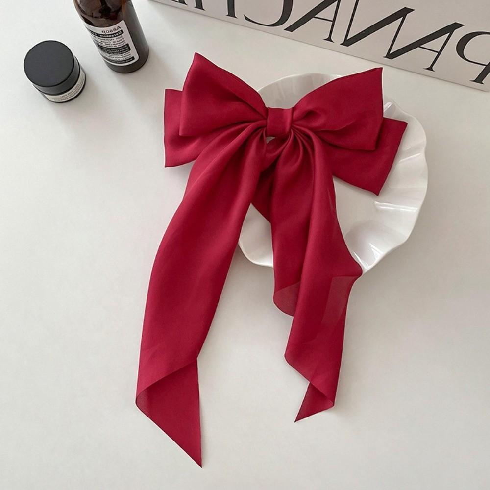 2pcs Satin Bow Ribbon Clip Long Ribbon Spring Clip New Hair Clip Femme красный