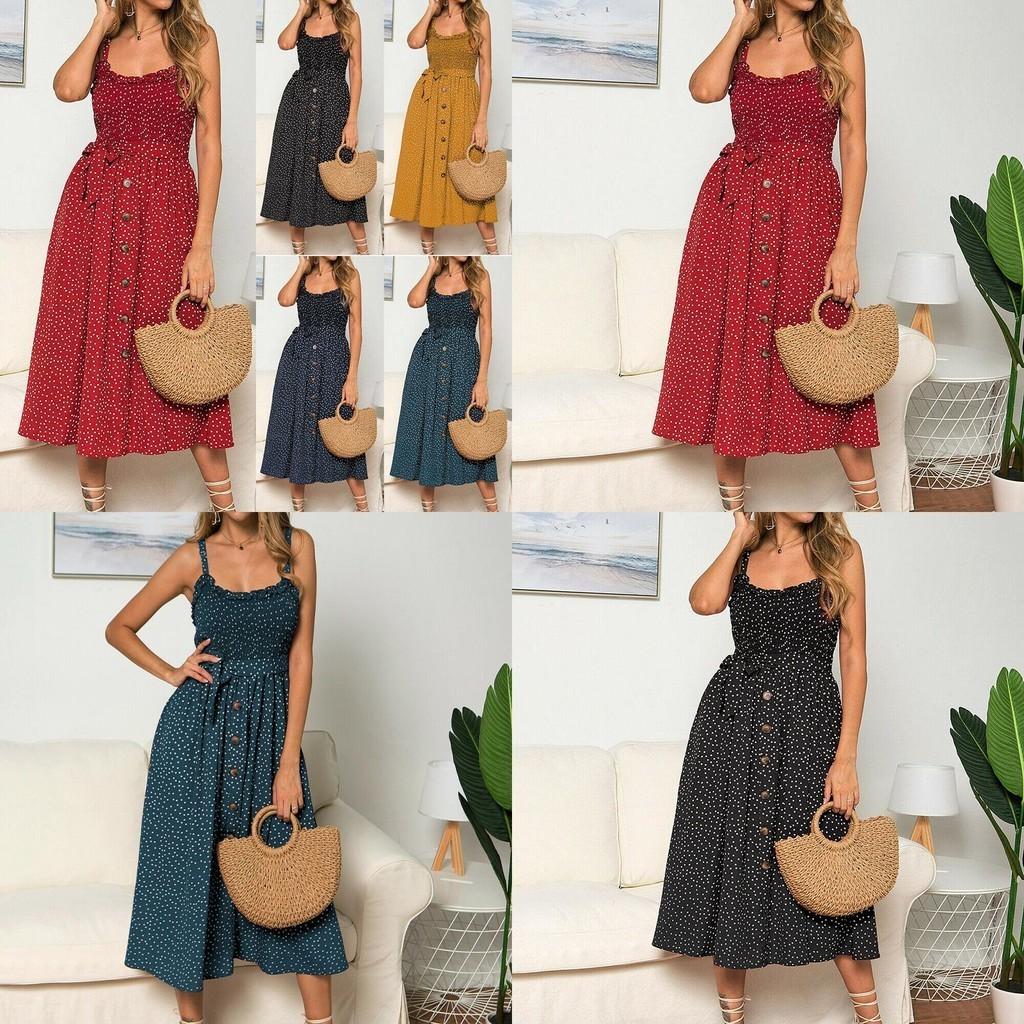 Polka Dot Print Princess Dress With Ruffle Trim Spaghetti Straps