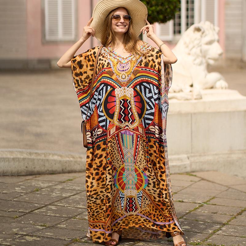 Übergröße Viskose Strandrobe: Lockeres langes Kleid & Badeanzug-Überwurf