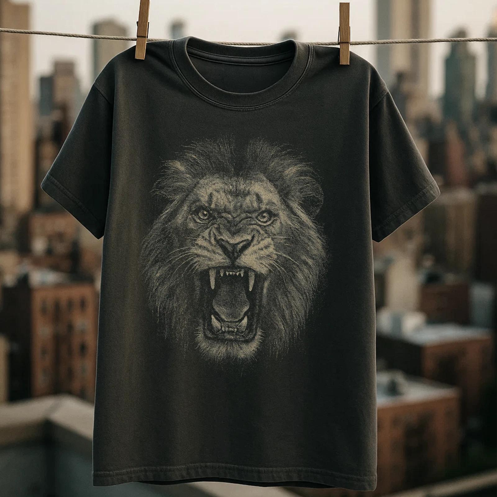 Majestic Lion T shirt | Roaring Animal Graphic Tee, Unisex Wild Spirit Apparel XL