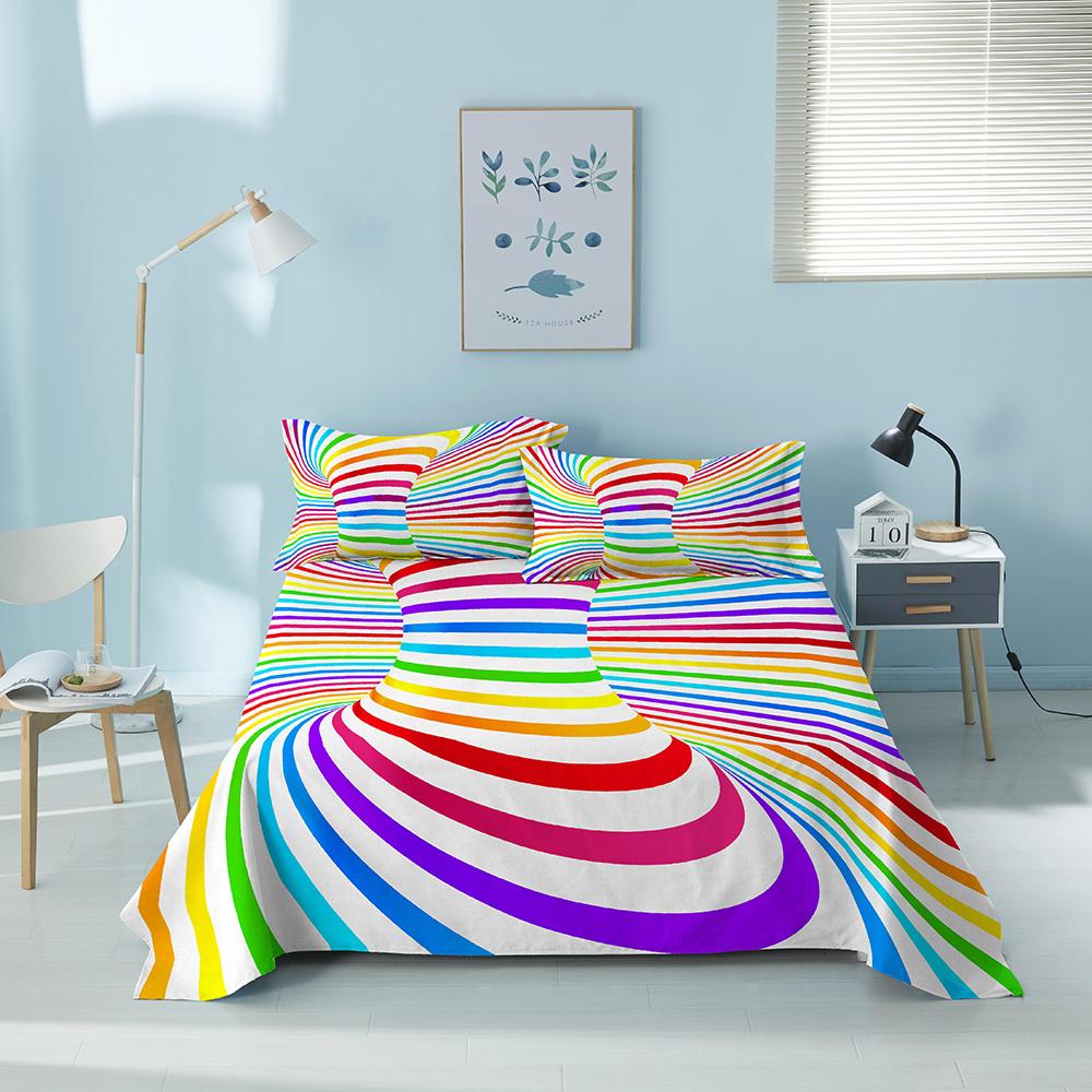 Colorful Geometric Bed Flat Sheet Printed Galaxy Bed Sheet Set With Pillowcase For Bedroom Luxury Queen King Honeycomb Bedspread
