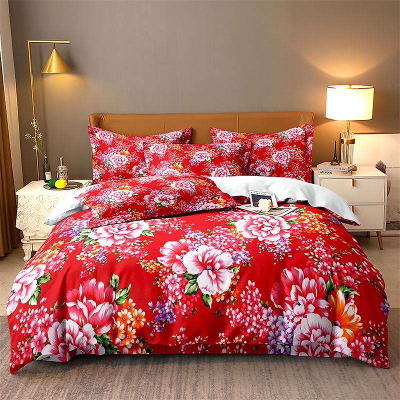 Red Big Flower Bedding Set Lovely Duvet Cover Boys, Kid's Quilt Cover Girls Room Gorgeous Bedding King/Queen Duvet Cover Set