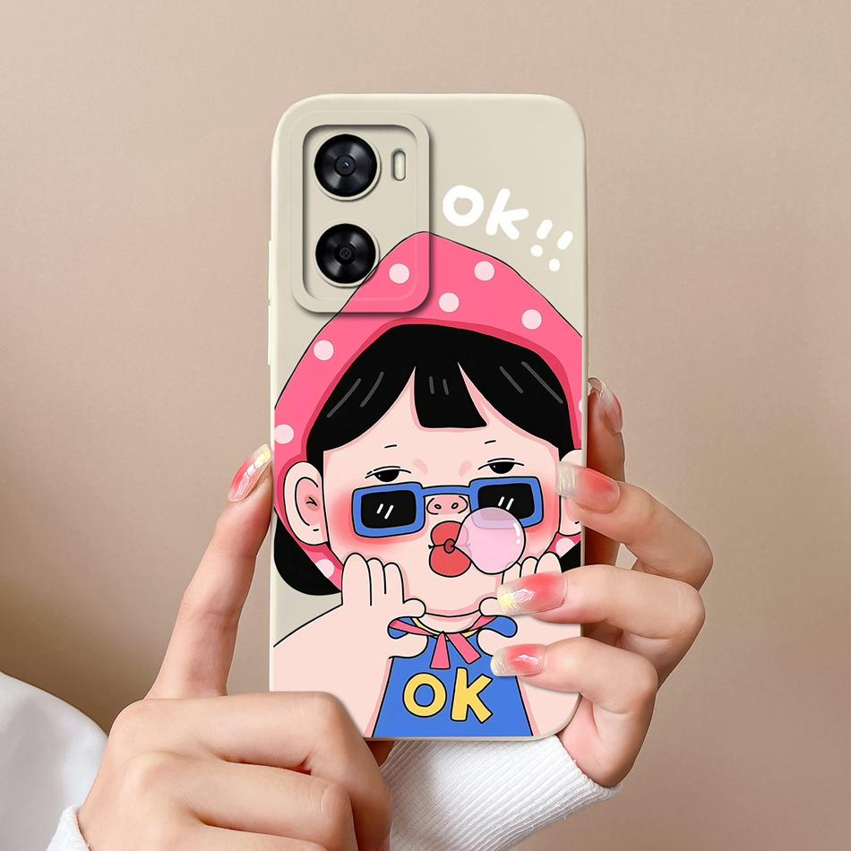 For Oppo A57 A57S A57E Case Cute Cartoon Soft Liquid Silicone Back Cover For Oppo A 57 4G 5G Full Protection Shockproof Bumper