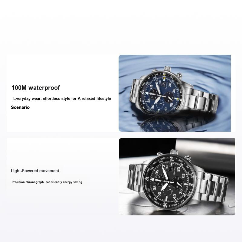 Citizen Eco-Drive Series Hollow Waterproof Luminous Quartz Movement Stainless Steel Watch Men watches Blue CA0690-88L Regular Watch Box,Blue