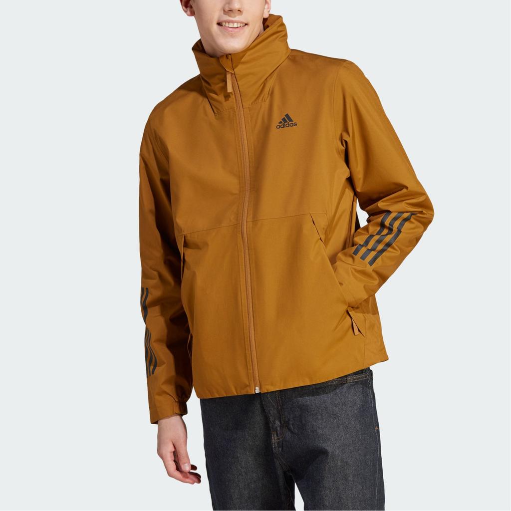 Adidas Bsc 3-Stripes Rain.Rdy Jacket Waterproof Sports Casual Hooded Men Outerwear Layered-Bronze IK0506
