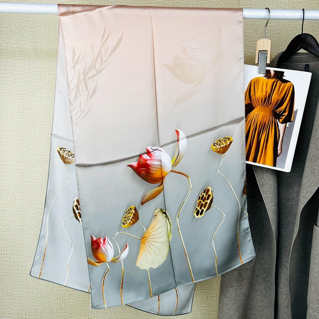 Spring And Autumn Silk Scarf Women'S Silk Long Scarf Gift Chinese Style Cheongsam Shawl With 100% Mulberry Silk