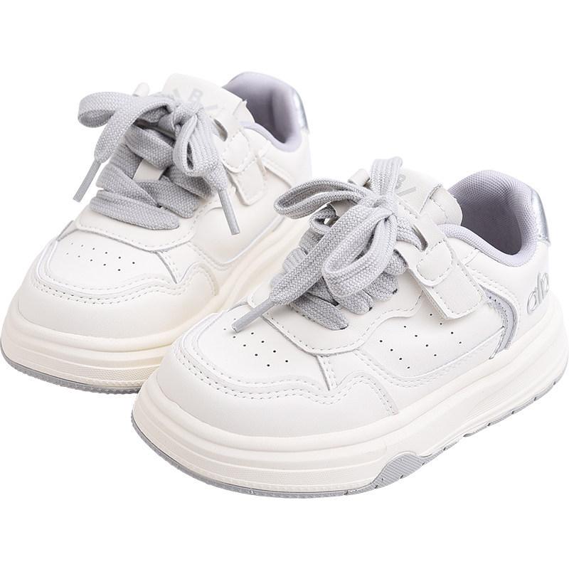 Children's Versatile Velcro Skate Shoes - Soft Sole, Fashionable, for Boys & Girls, White, Spring/Autumn 2026