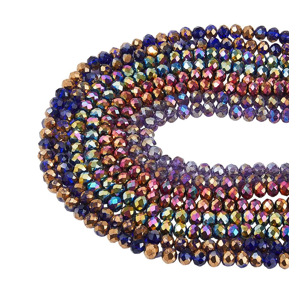 1set 8 Strands 4 Colors Electroplate Glass Beads Strands Rondelle Faceted Mixed Color 6x5mm Hole: 1.2mm about 86~96pcs/strand