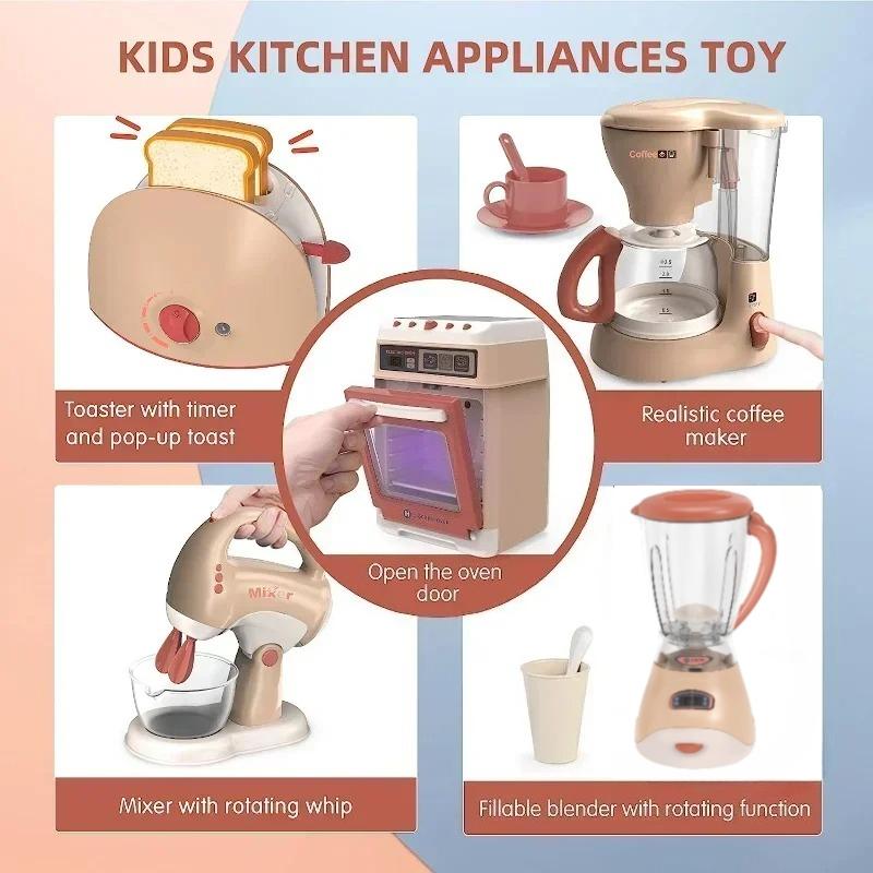 Kuchyňské spotřebiče Hračka Dětské kuchyňské doplňky Sada na hraní s mixérem, kávovarem, mixérem se zvuky a světlem
