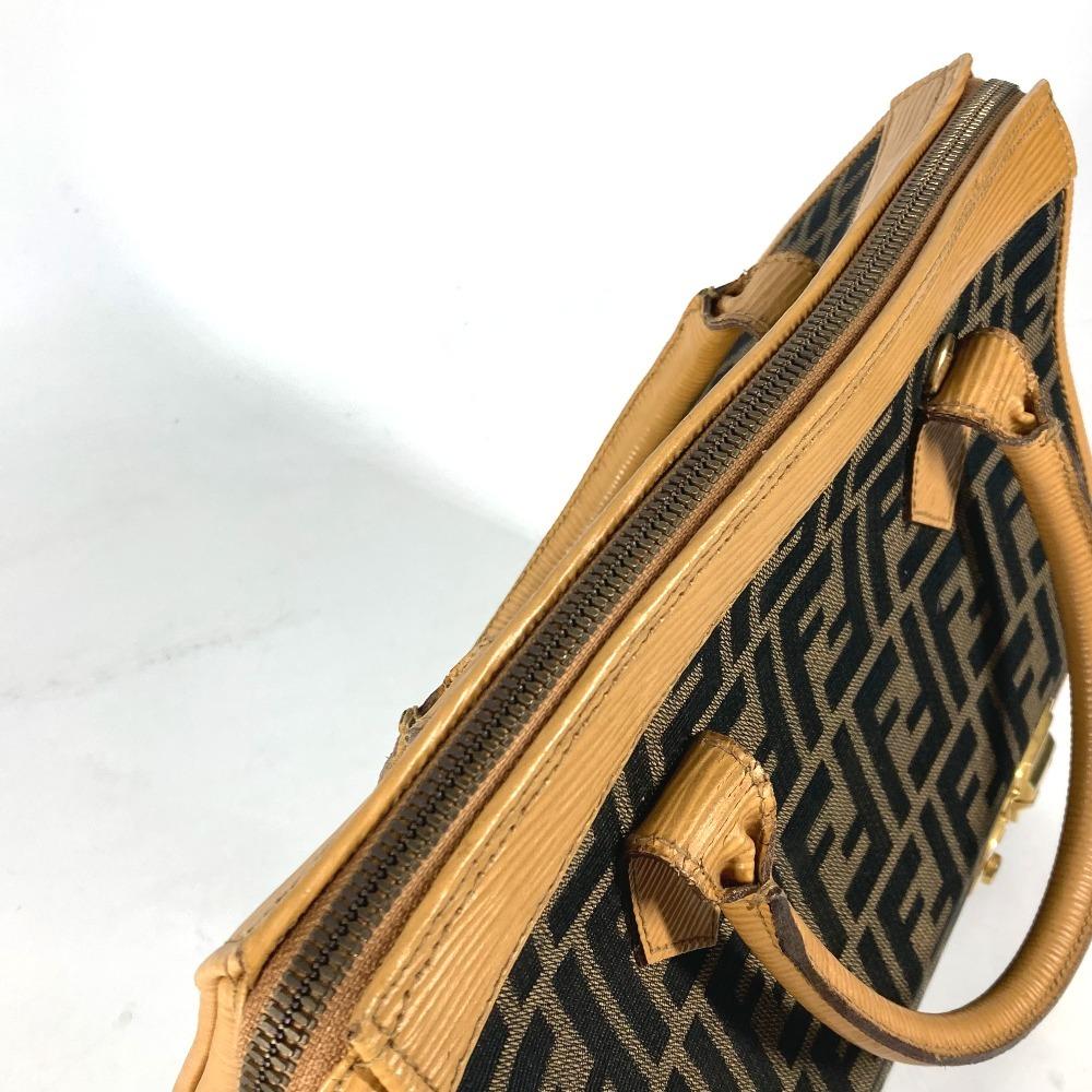 FENDI vintage Zucca logo Box-shaped bag Hand Bag Canvas/Leather Brown