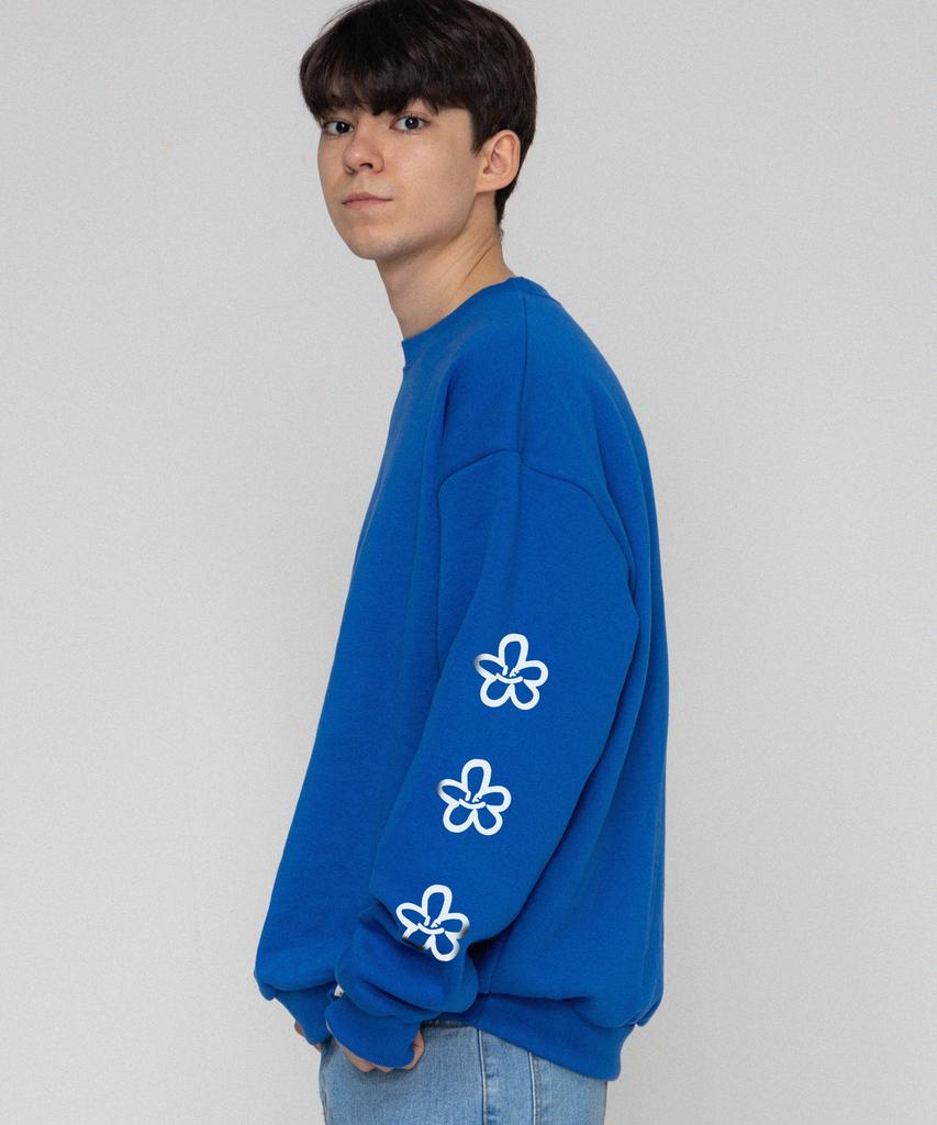 GRAVER [Unisex] Elbow 3 Line Flower Sweatshirt_Cobalt Blue