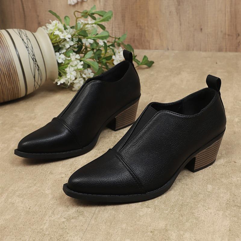 Women High Heel Single Shoes British Style Casual Leather Shoe Fashion Pointe High Heels Temperament Chelsea Boots Zapatos Mujer