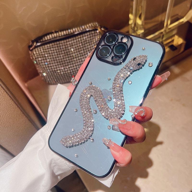 Luxury rhinestone snake for Apple 14 mobile phone case Muse Phone13 transparent 12Promax anti-drop case 11