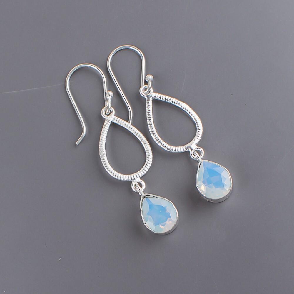 Natural Milky Opal Gemstone 925 Sterling Silver Jewelry Handmade Earrings 1.90" EE-16-16